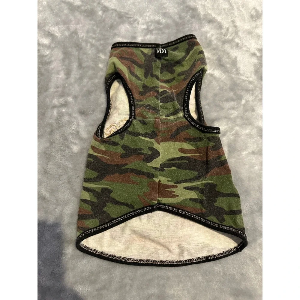 MM Pet Tank Top Unisex Medium Green Camo Top Dog Military Graphic Studded Vest